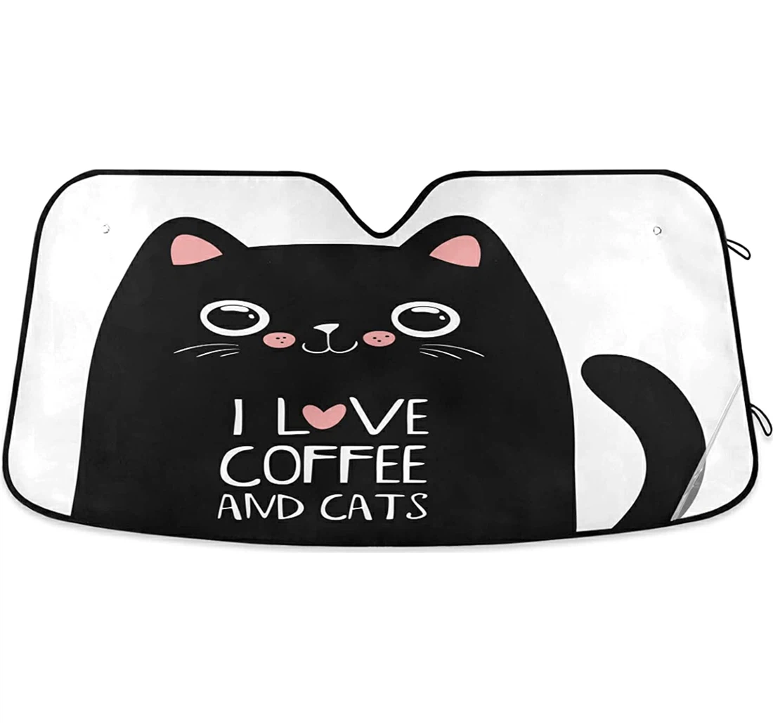 Cute Black Cat Love Coffee Auto Sun Shade