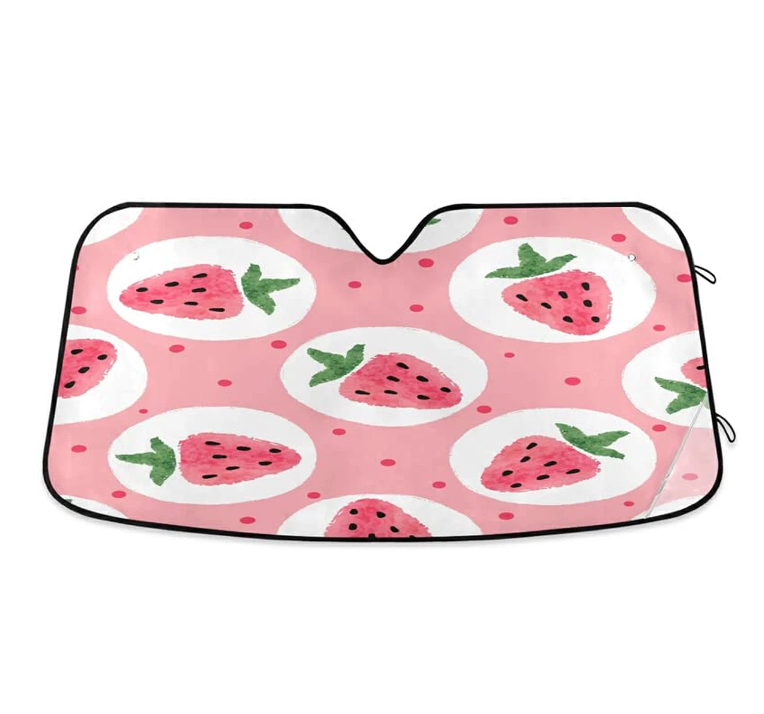 Seamless Strawberry Pattern Watercolor Summer Auto Sun Shade