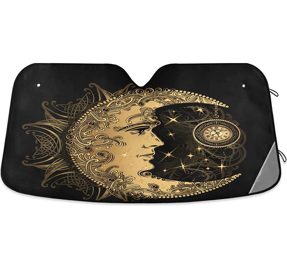 Golden Crescent Moon Bohemian Mandala Auto Sun Shade