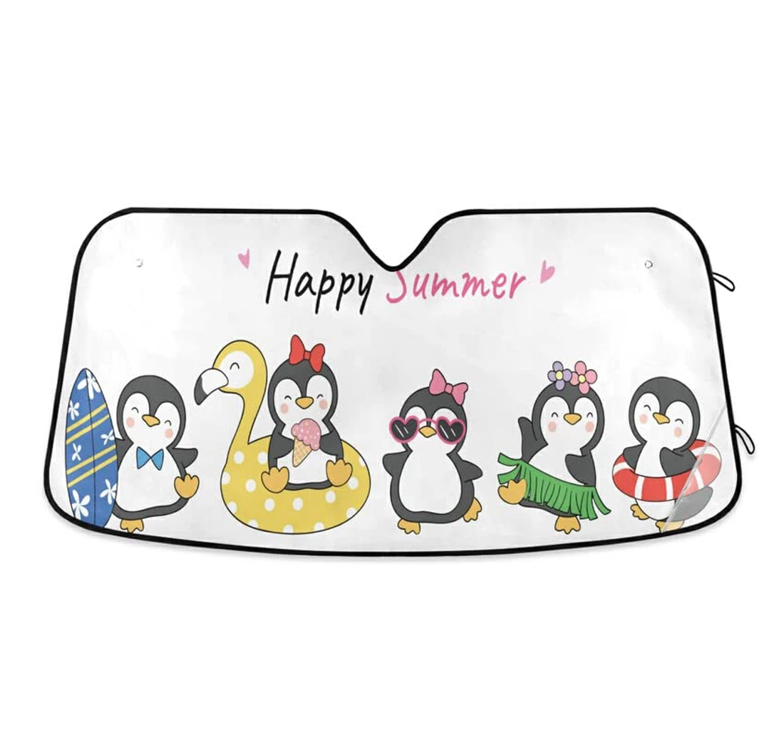 Cute Penguins Beach Summer Cartoon Auto Sun Shade