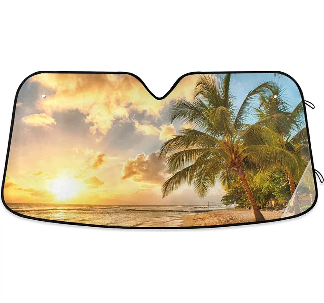 Summer Beach Sunrise Tropical Palm Tree Auto Sun Shade