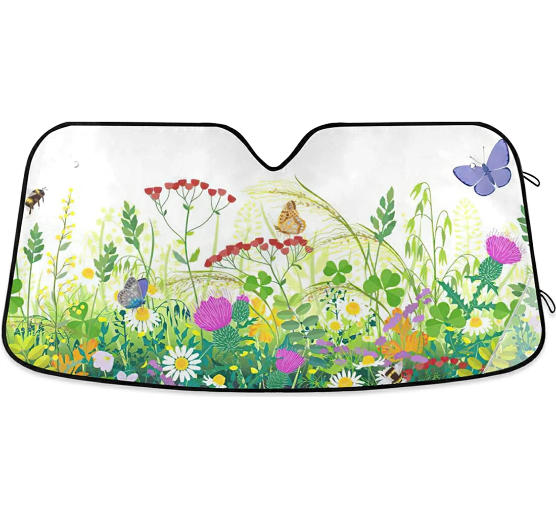 Grass Flowers Butterflies Harmful Auto Sun Shade