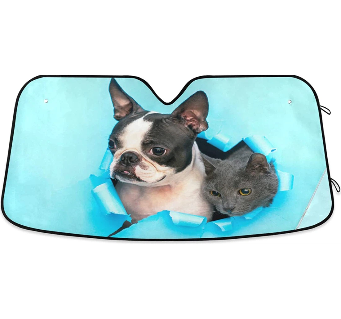 Cute Gray Cat Dog Auto Sun Shade