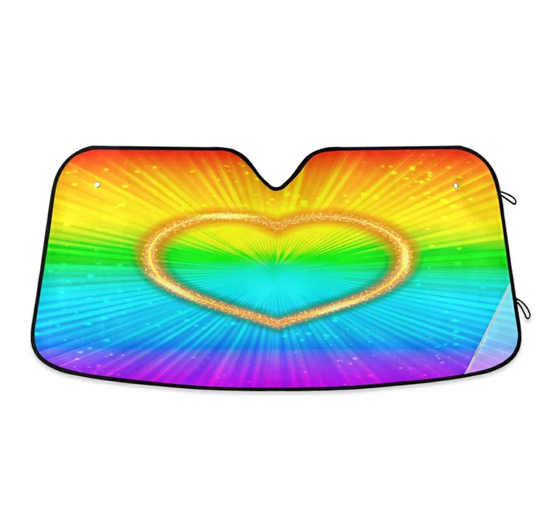 Gold Sparkling Heart Rainbow Shining Auto Sun Shade