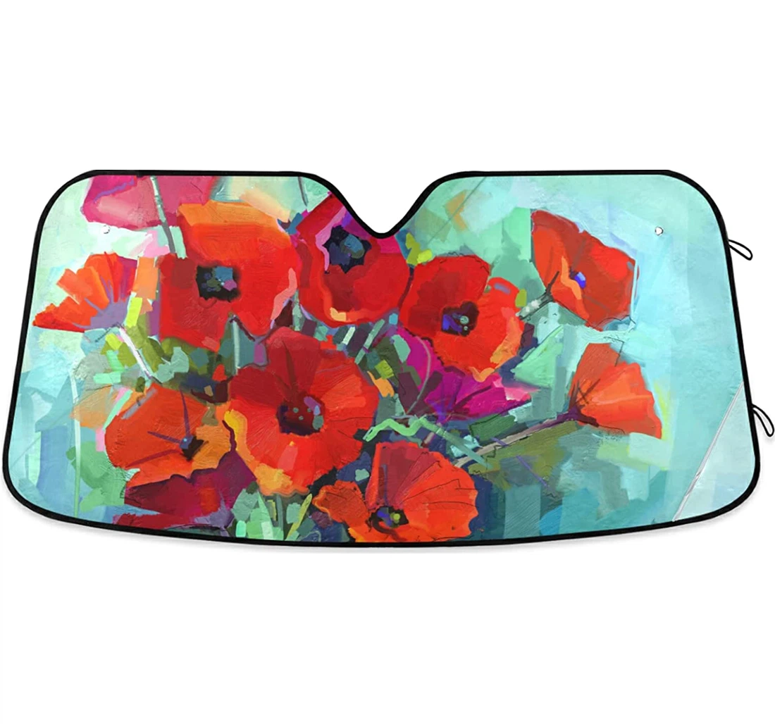 Watercolor Red Poppy Flowers Auto Sun Shade
