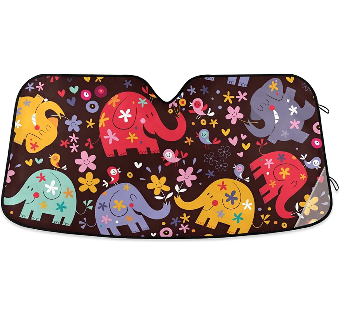 Elephants Flowers Auto Sun Shade