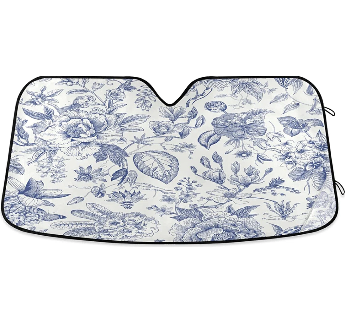 Blue White Flower Auto Sun Shade