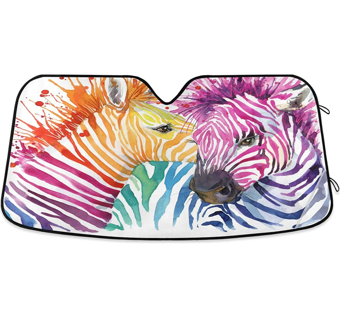 Zebra Watercolor Cute Funny Lovely Rainbow Auto Sun Shade