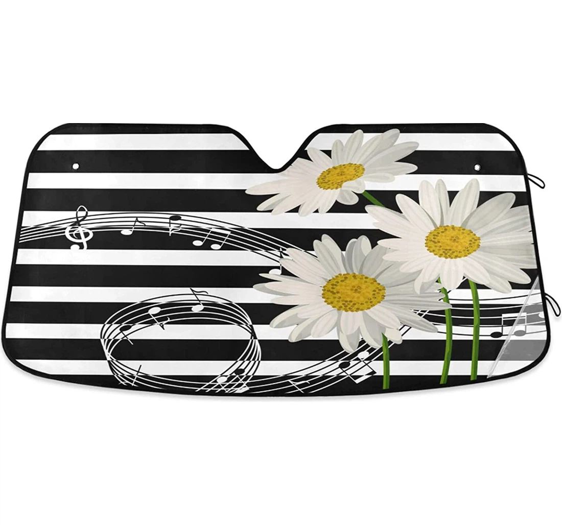 White Daisies Black White Stripes Auto Sun Shade