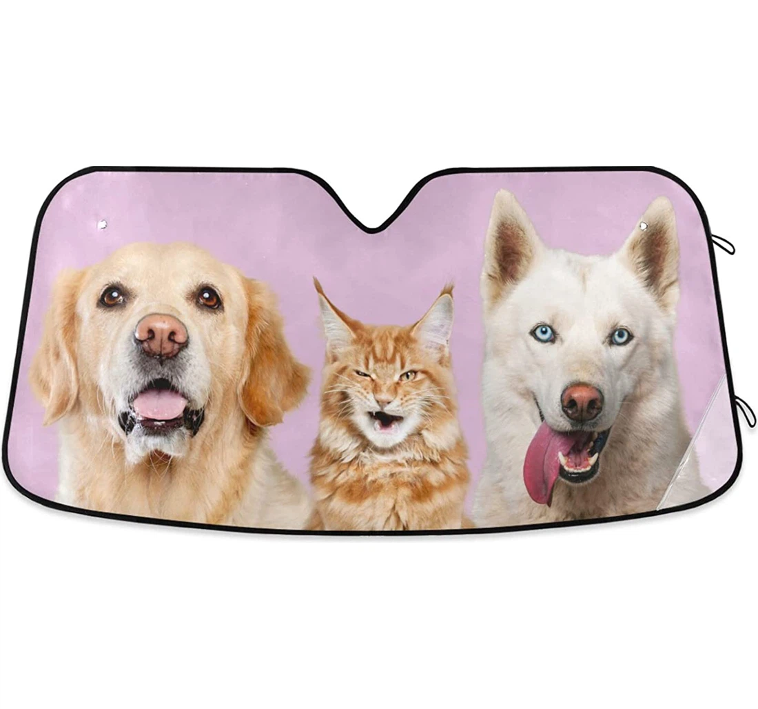 Funny Dogs Cat Portrait Cute Kitten Puppy Auto Sun Shade