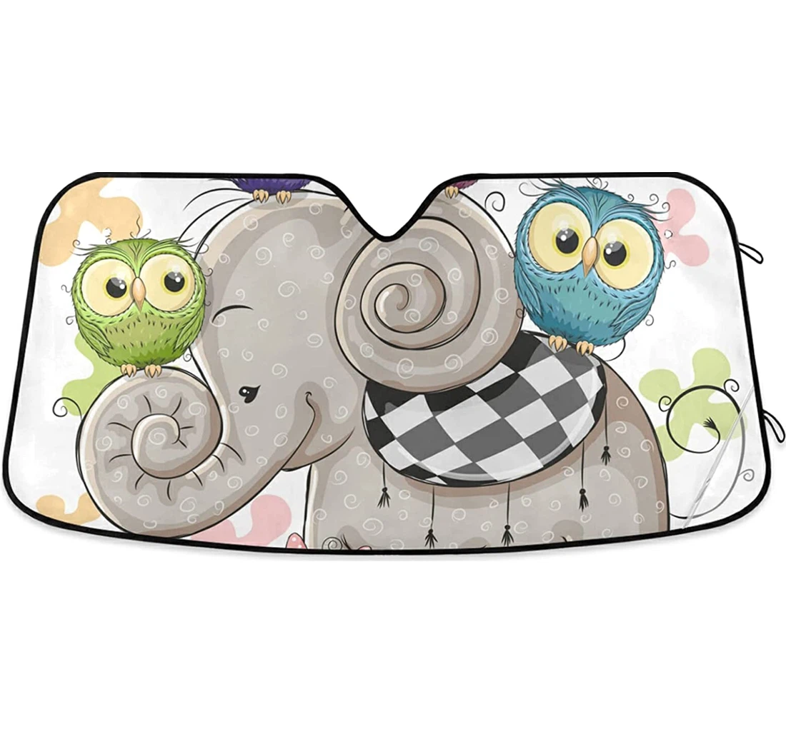 Cartoon Elephant Owl Auto Sun Shade