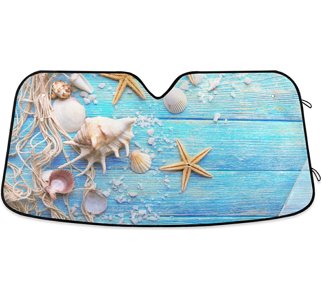 Sea Stars Shells Wooden Auto Sun Shade