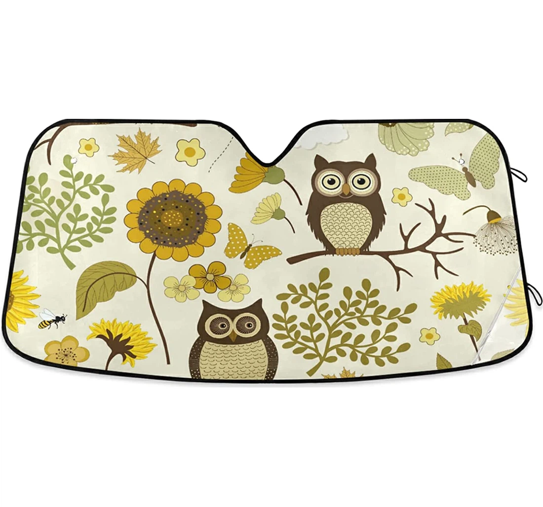Cute Owl Sunflower Butterfly Auto Sun Shade