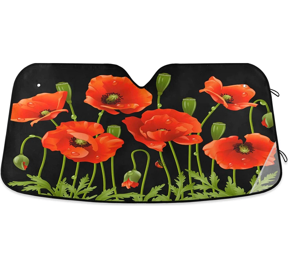 Spring Flowers Red Poppy Auto Sun Shade