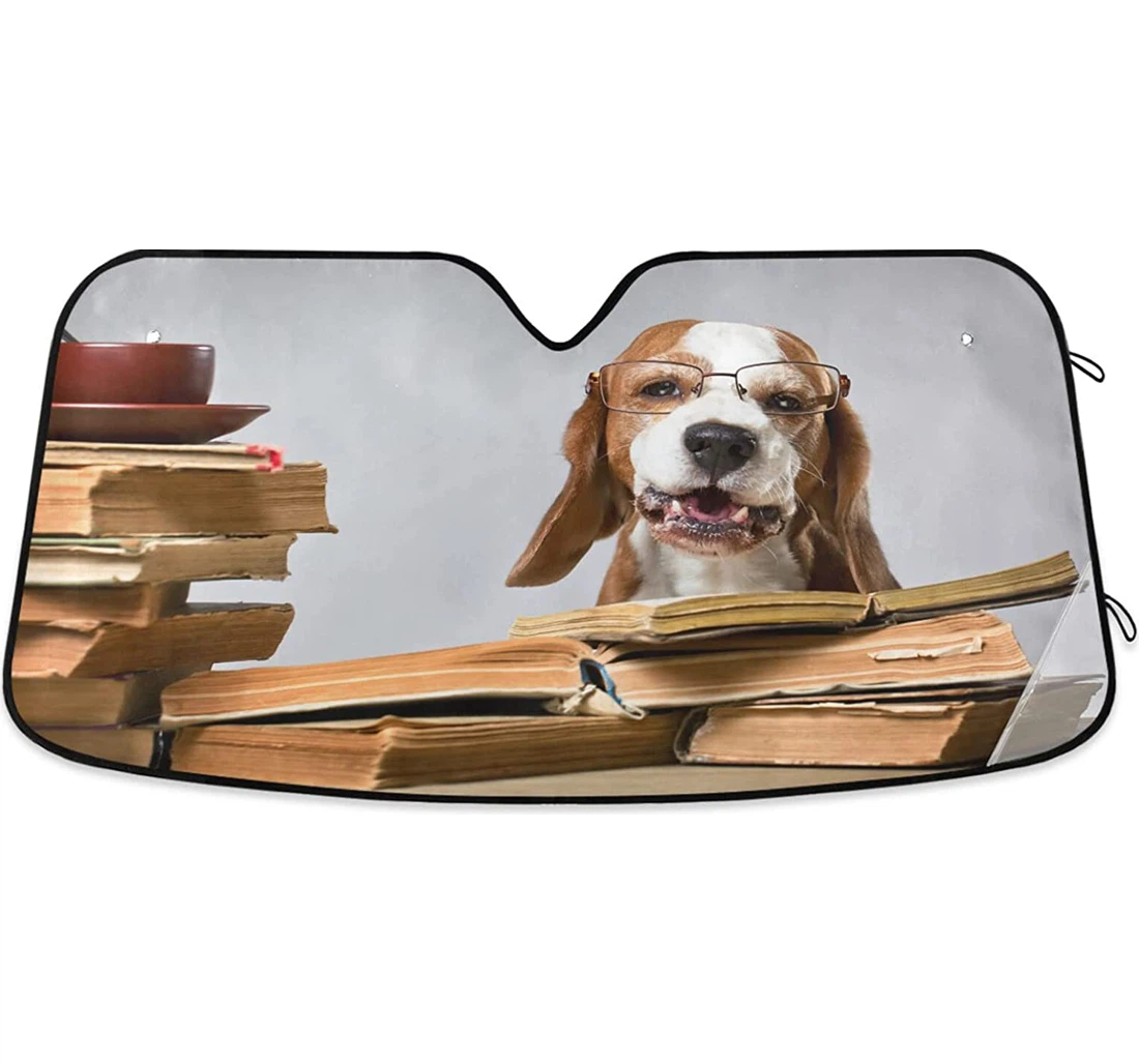 Funny Dog Old Books Cute Pet Auto Sun Shade