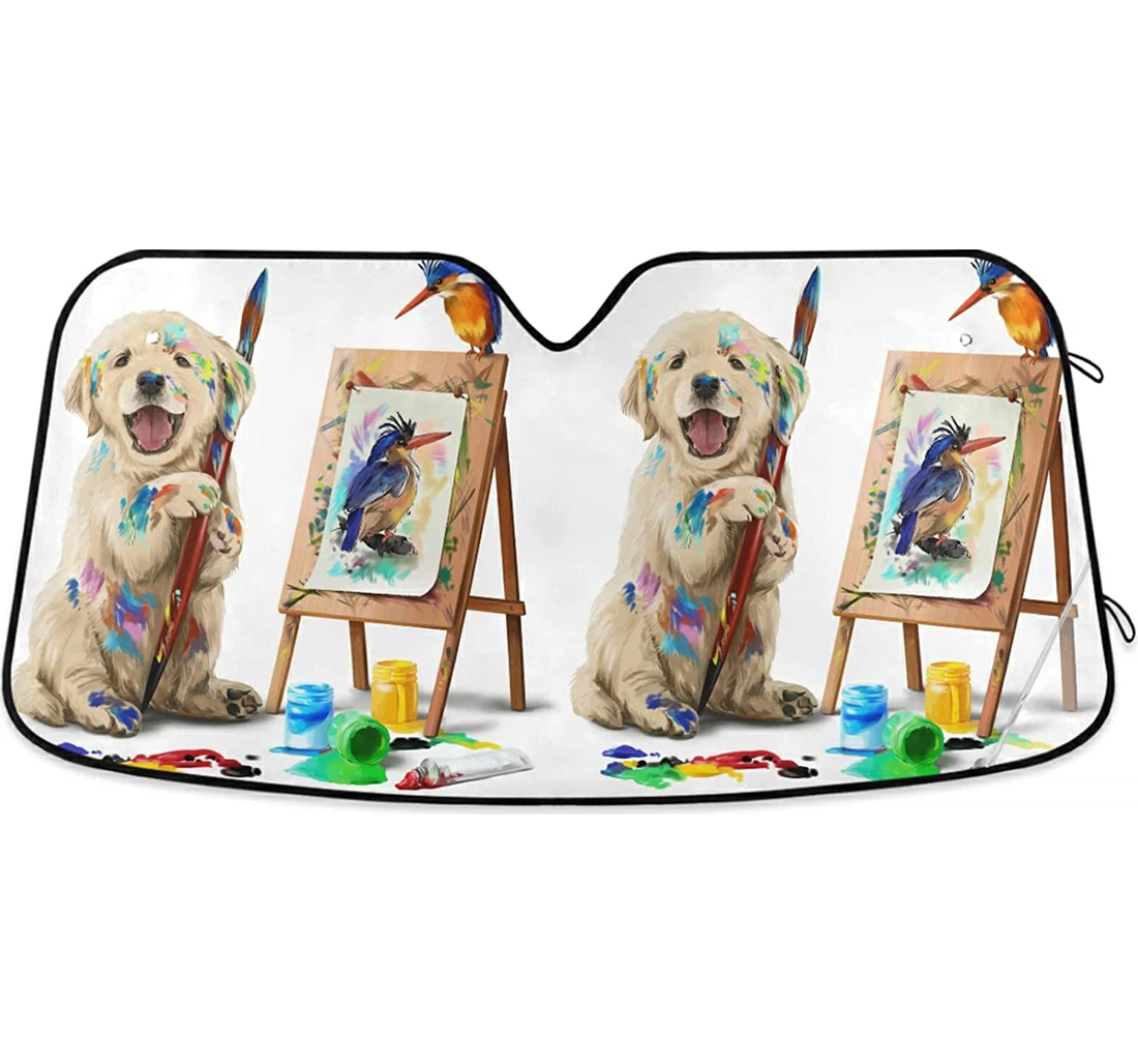 Puppy Draws Bird Auto Sun Shade