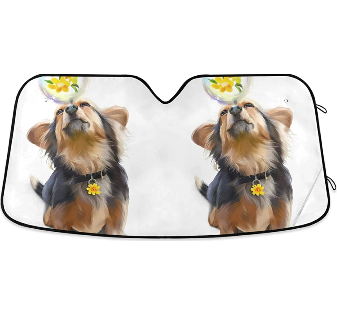 Dog Playing Soap Bubble Flower Auto Sun Shade