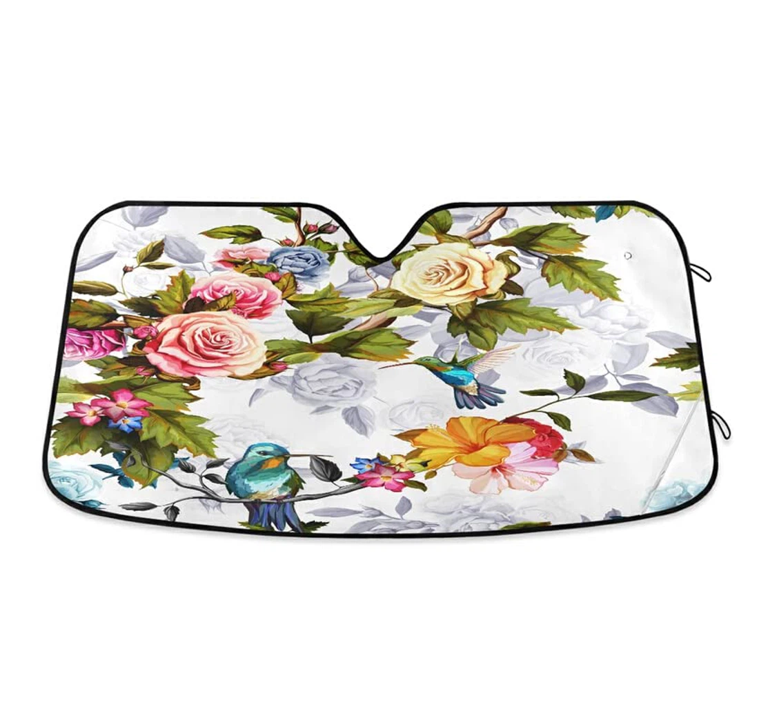 Hummingbird Flowers Summer Spring Leaves Watercolor Auto Sun Shade