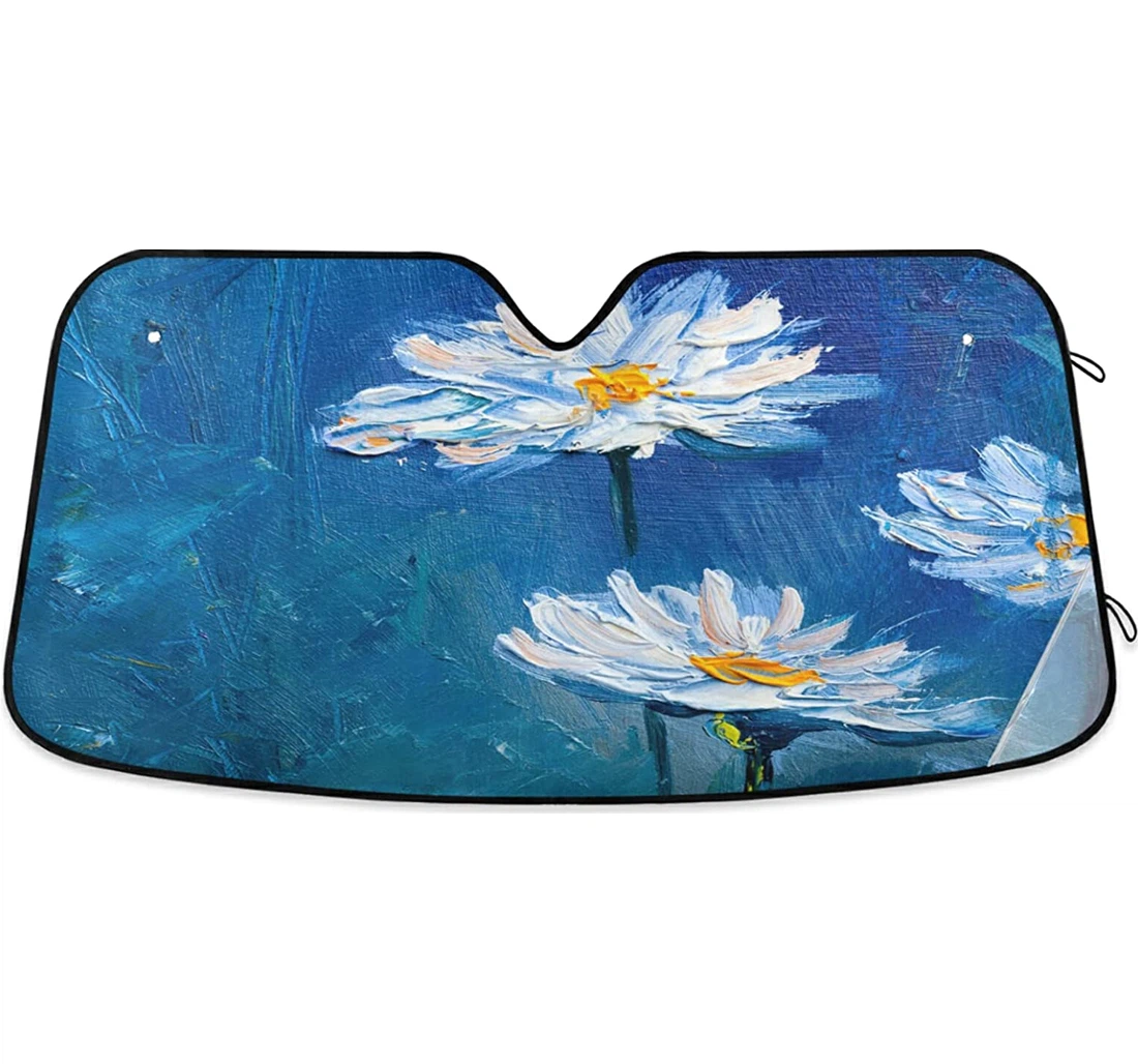 White Flower Floral Leaves Auto Sun Shade