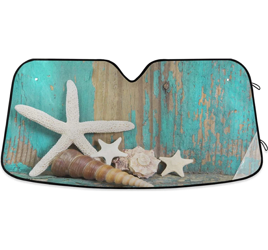 Starfish Seashells Wooden Auto Sun Shade