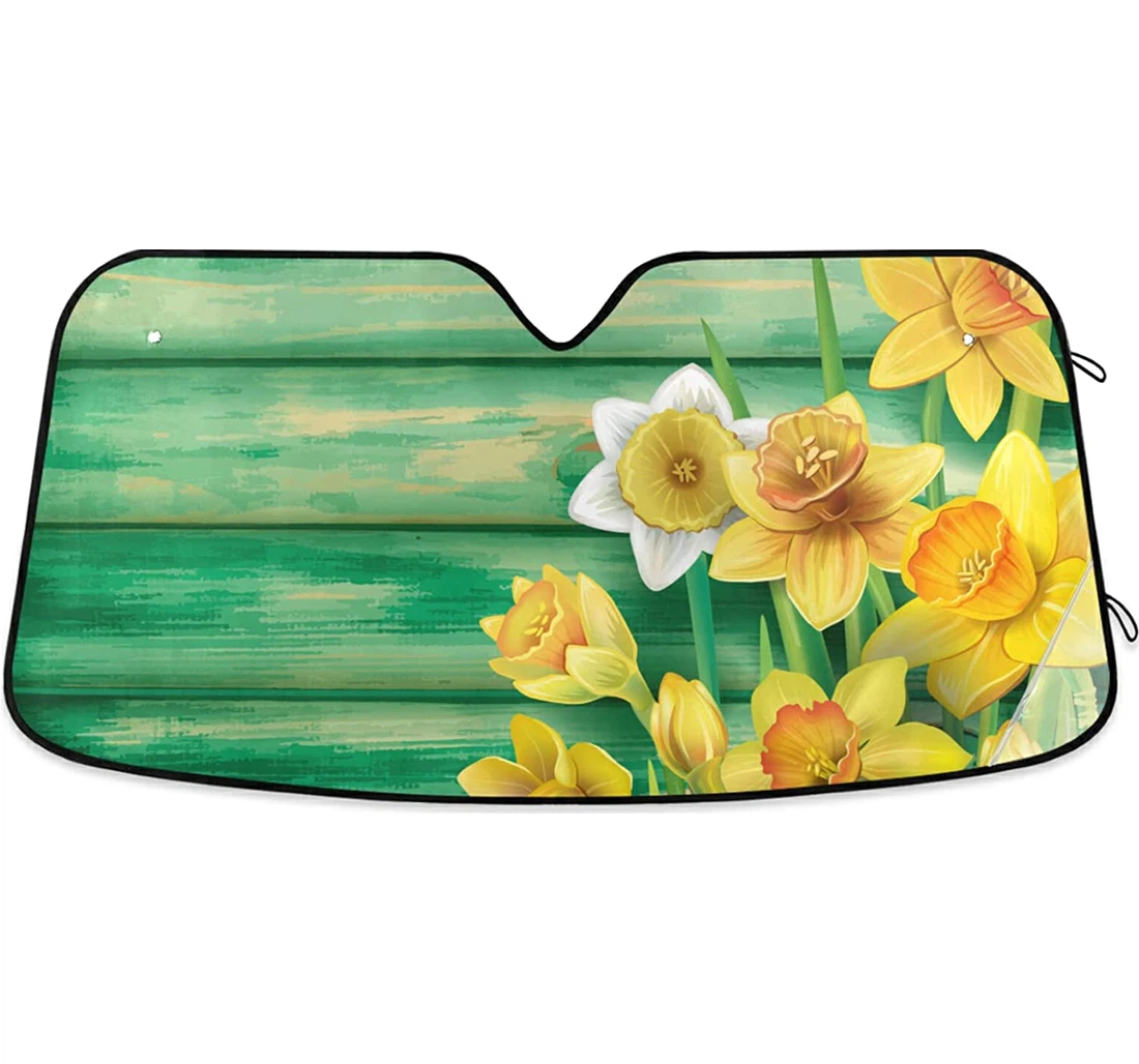 Daffodils Flowers On Wooden Auto Sun Shade