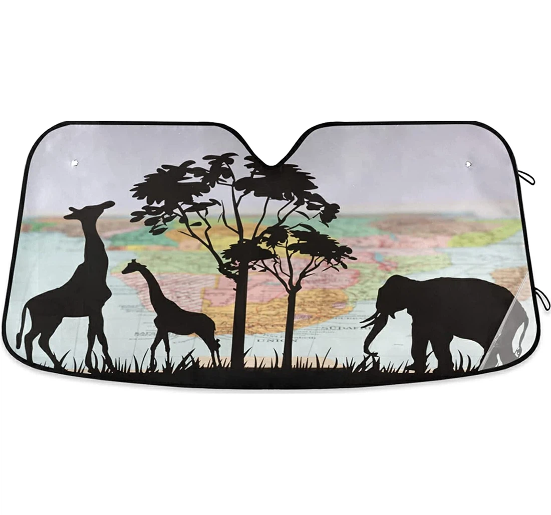 Africa Elephant World Map Auto Sun Shade