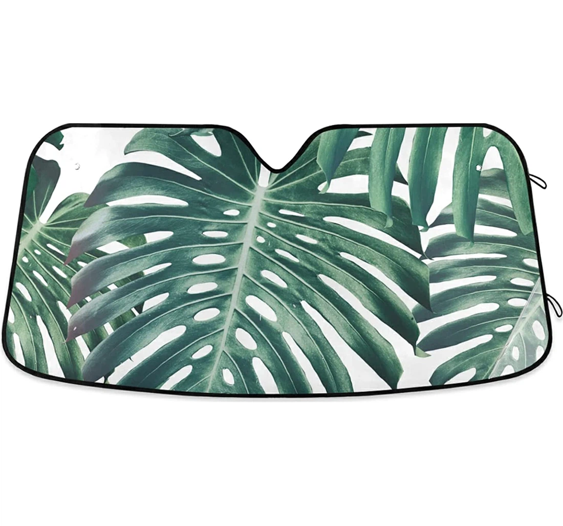 Tropical Green Palm Leaves Monstera Auto Sun Shade