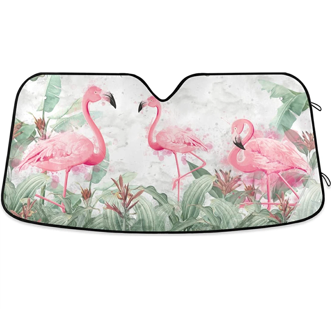 Flamingos Tropical Plants Auto Sun Shade