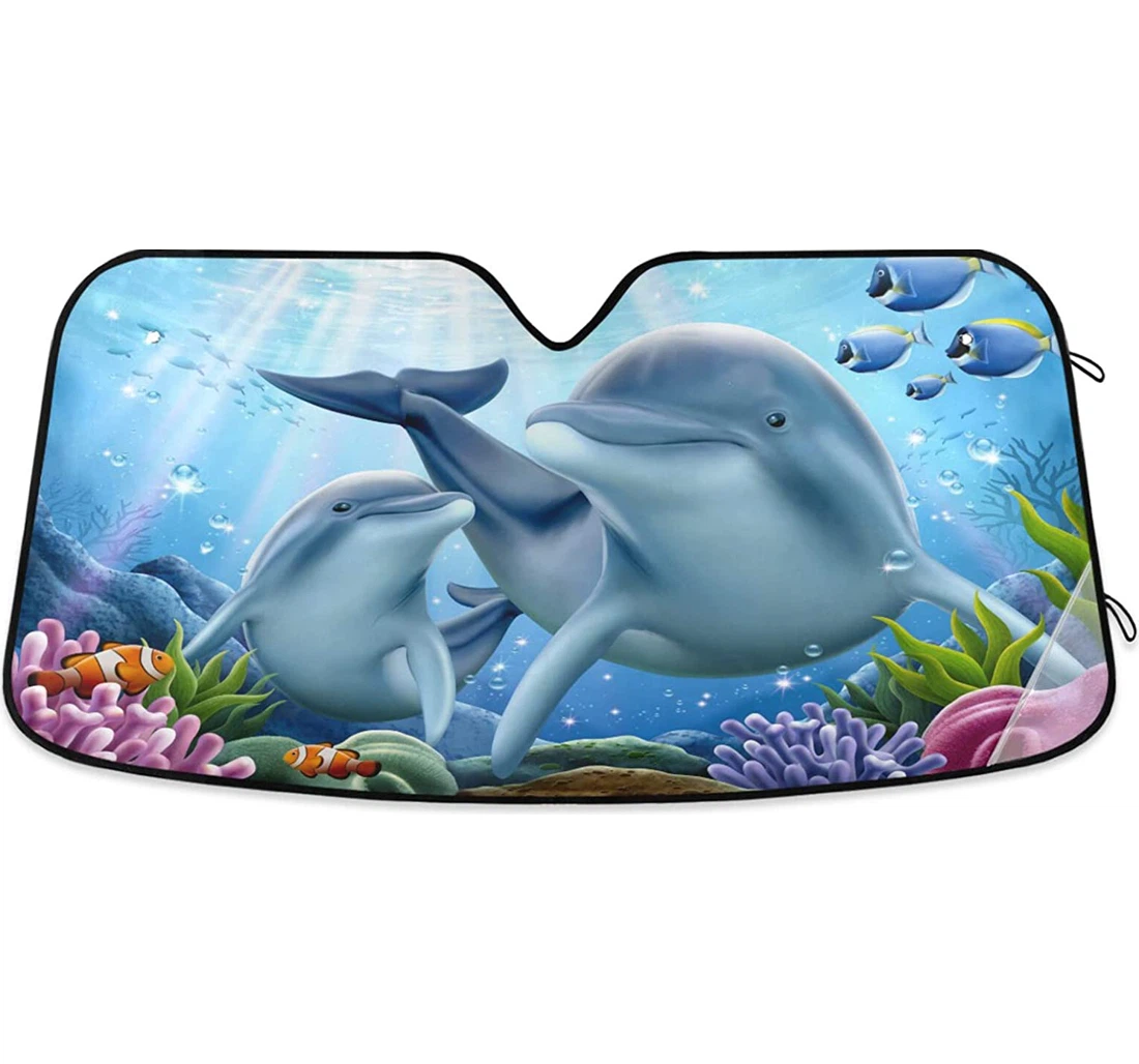 Dolphin Family Playing Shining Through Sea Auto Sun Shade