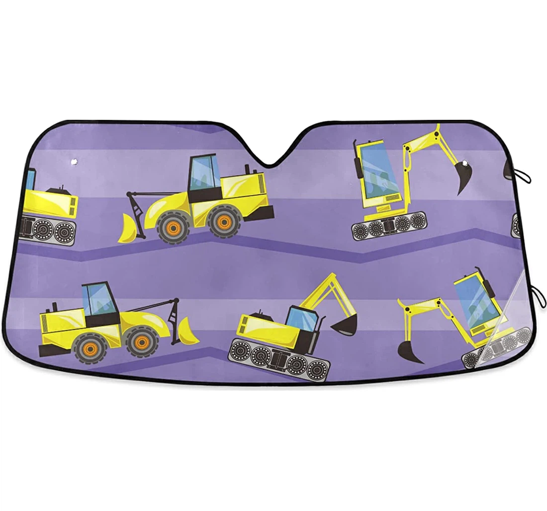 Engineering Yellow Excavator Purple Auto Sun Shade