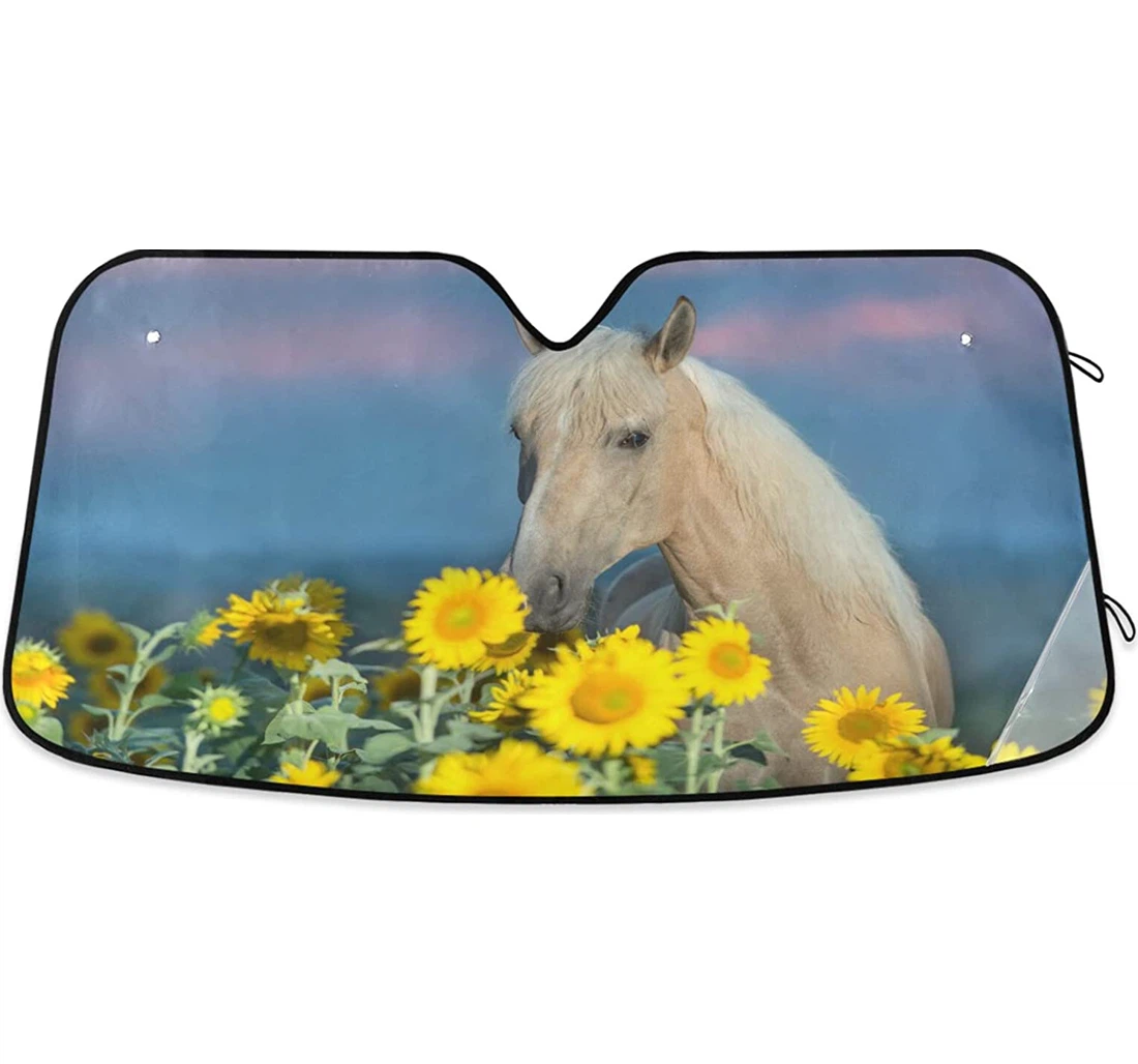 Horse Sunflower Field Auto Sun Shade