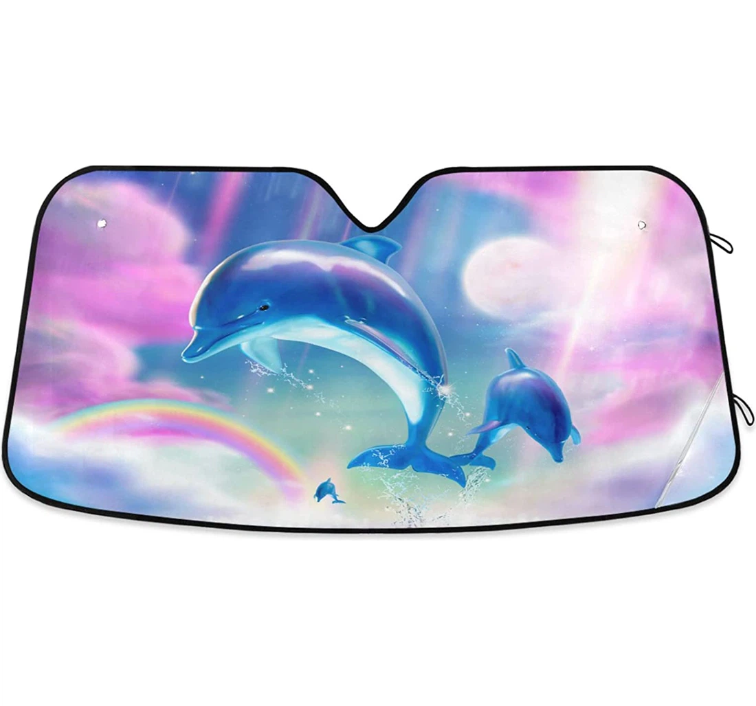 Fancy Rainbow Dolphins Pink Purple Sky Auto Sun Shade