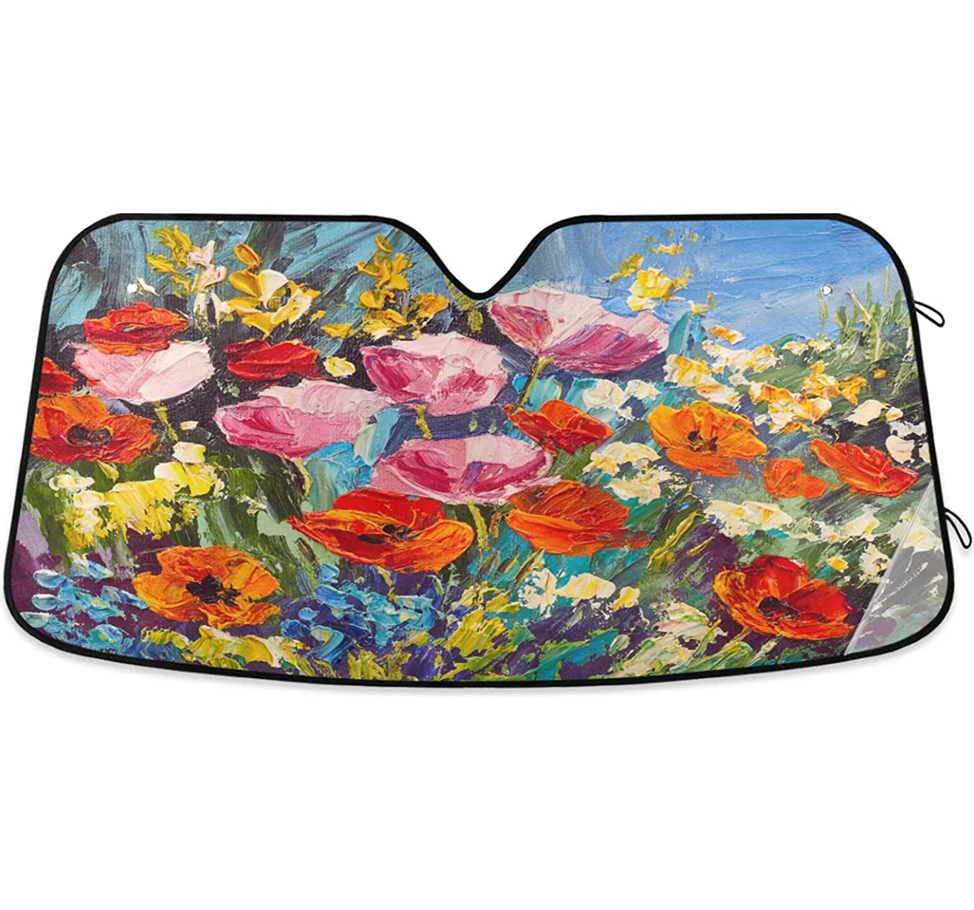 Red Poppies Spring Flowers Wildflowers Auto Sun Shade