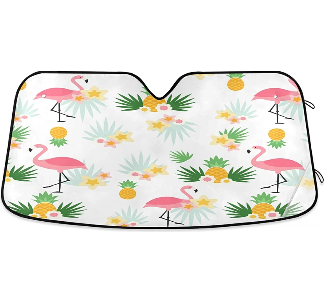 Flamingo Pink Flower Blue Auto Sun Shade