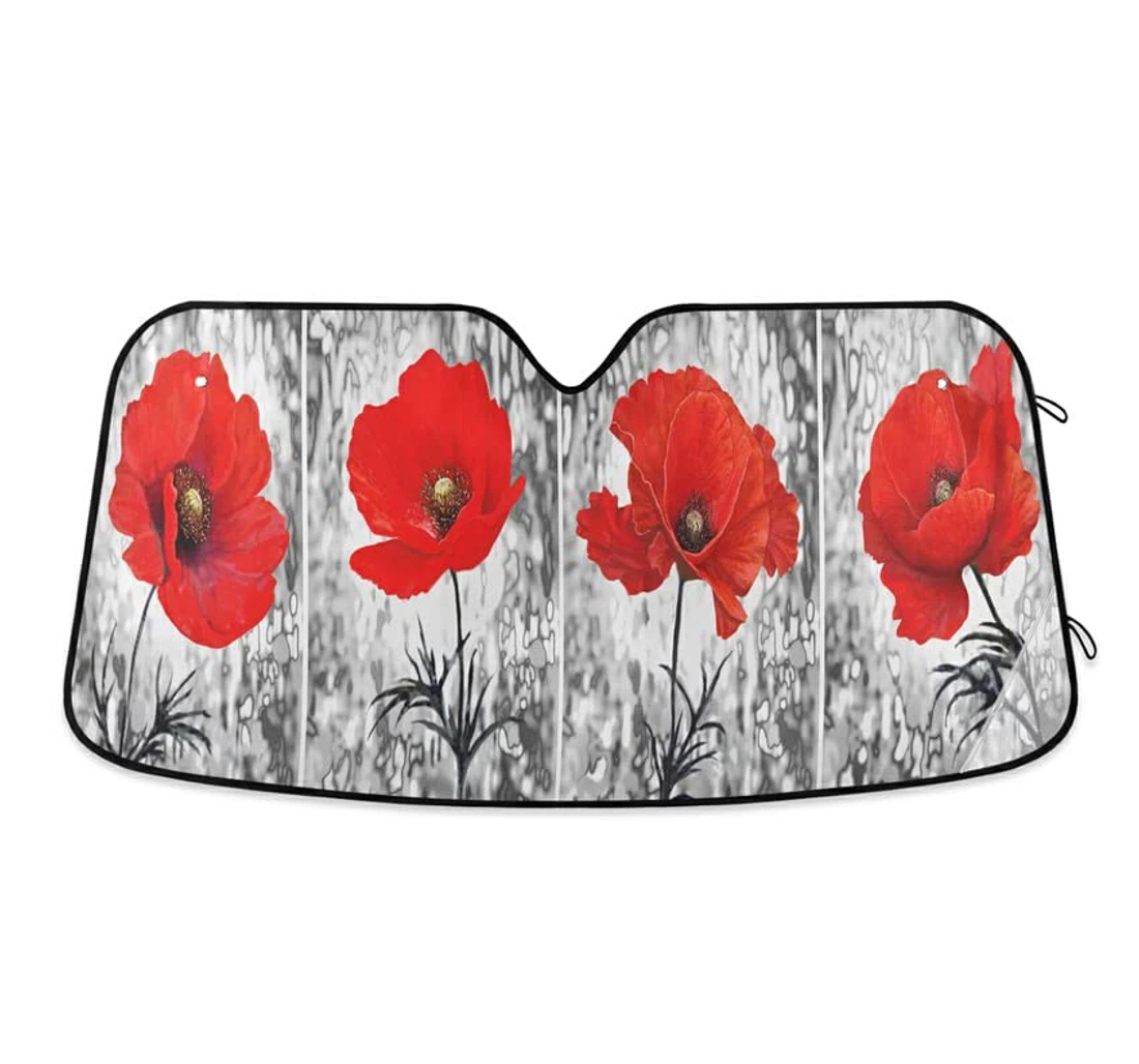 Oil Paintings Red Poppies Vintage Grey Board Auto Sun Shade