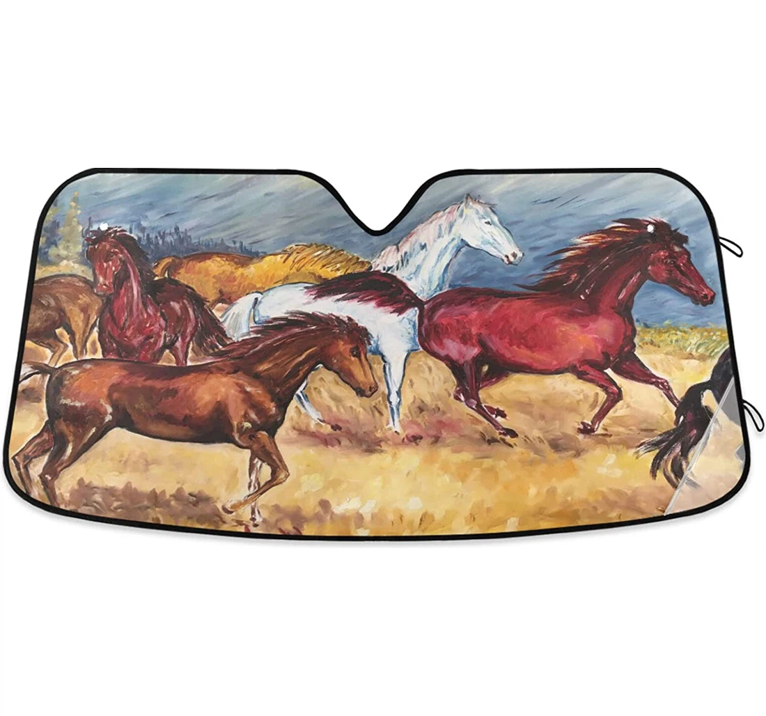Horse Prairie Oil Painting Unique Auto Sun Shade