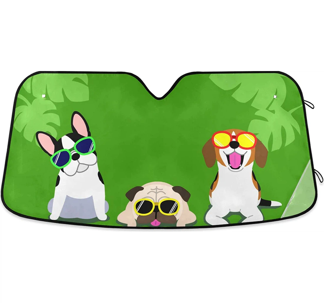 Dogs Glasses Green Leaf Auto Sun Shade