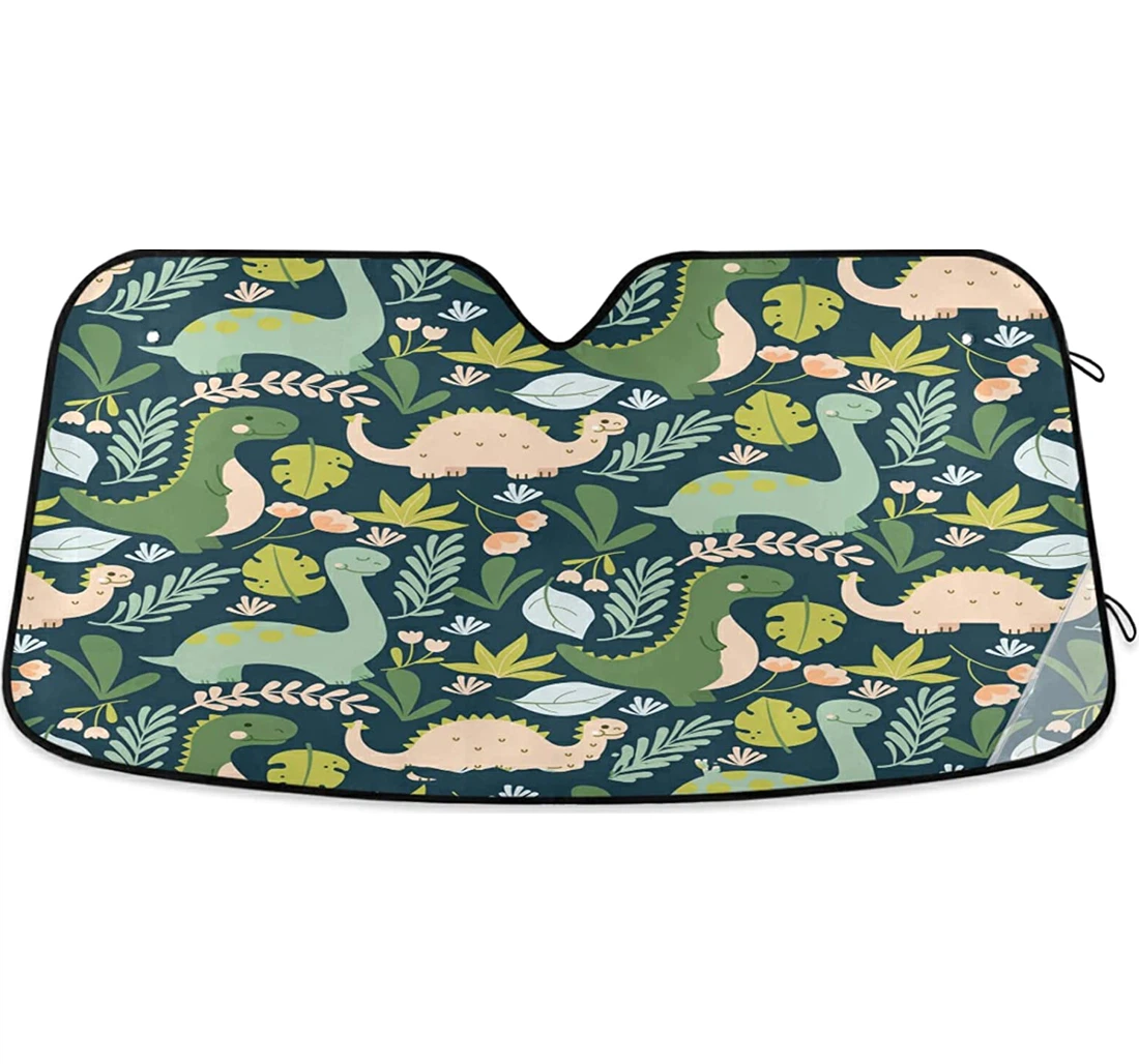 Dinosaurs Tripical Leaves Flowers Auto Sun Shade