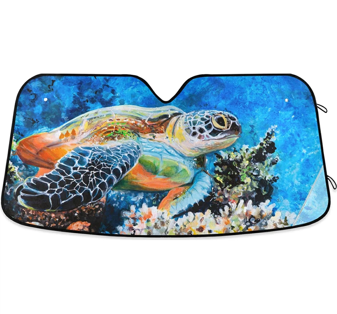 Sea Turtle Swims Oil Painting Auto Sun Shade
