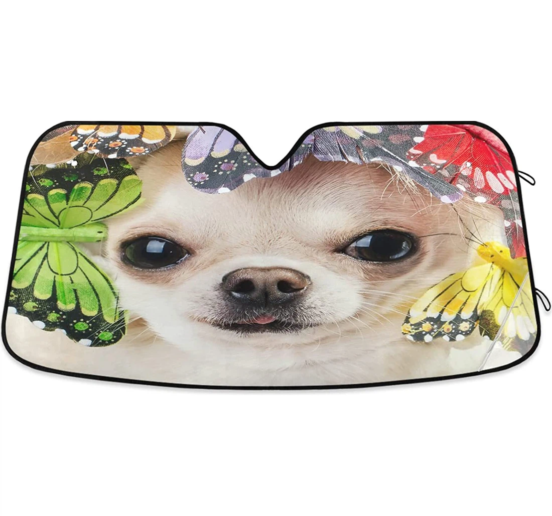 Funny Chihuahua Dog Butterfly Auto Sun Shade