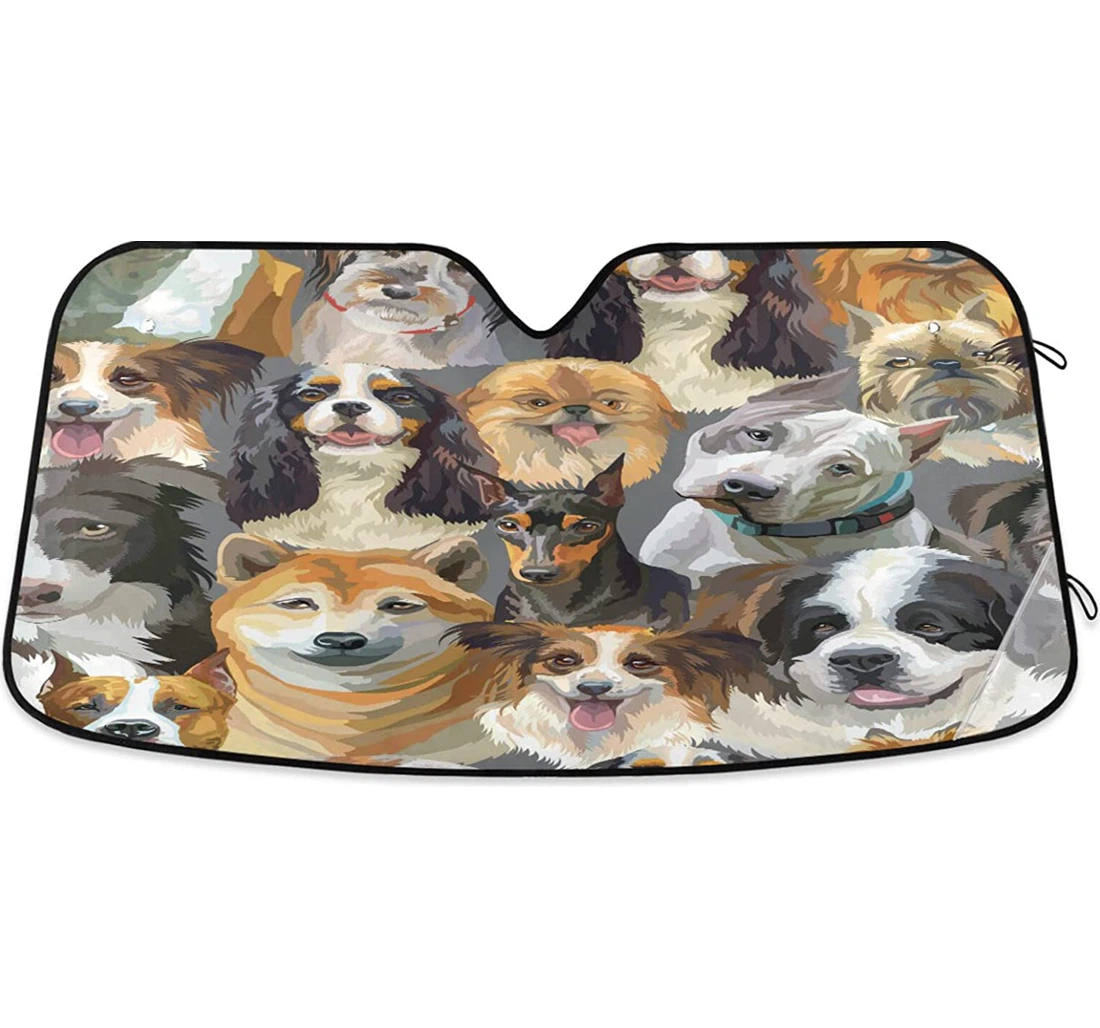 Dogs Portraits Cute Oil Painting Style Auto Sun Shade