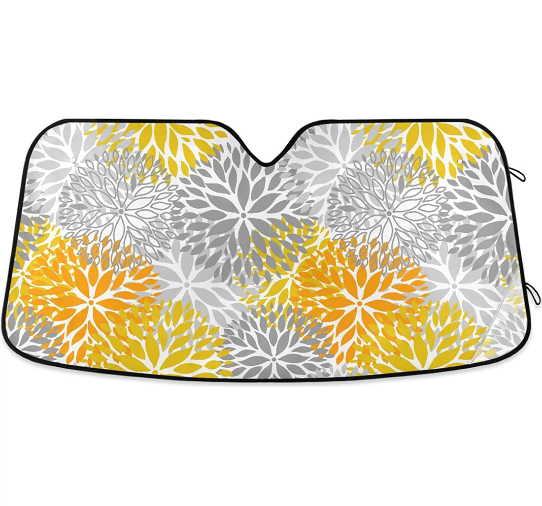 Orange Grey Flower Geometry Floral Auto Sun Shade