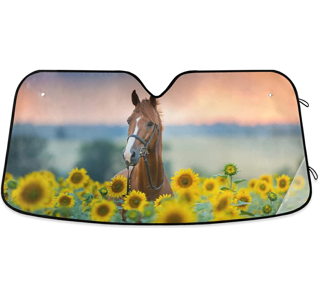 Horse Sunflowers Auto Sun Shade