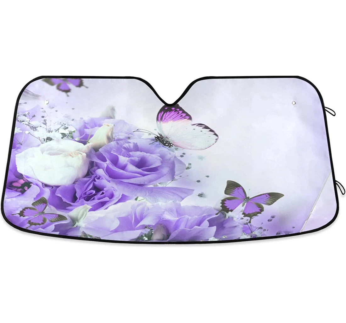 Purple Rose Flower Butterfly Auto Sun Shade
