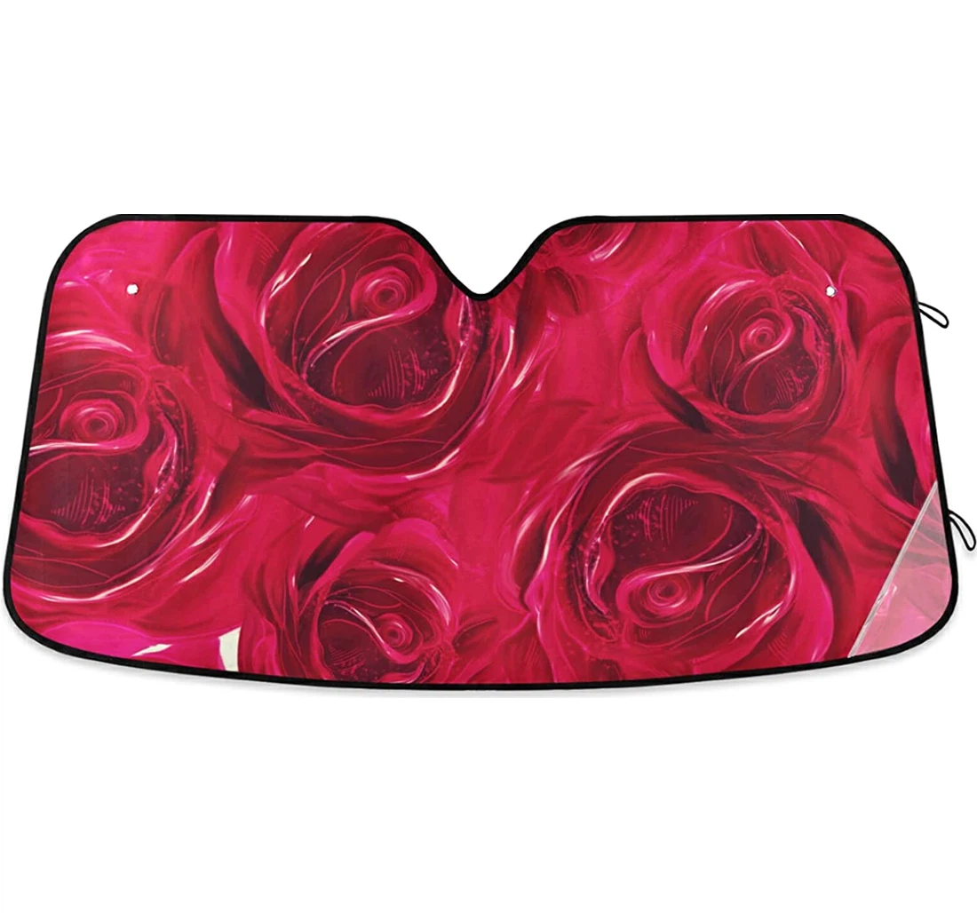 Red Roses Tie Dye Flower Auto Sun Shade