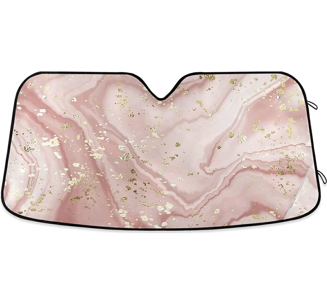 Pink Marble Golden Splatter Paint Auto Sun Shade
