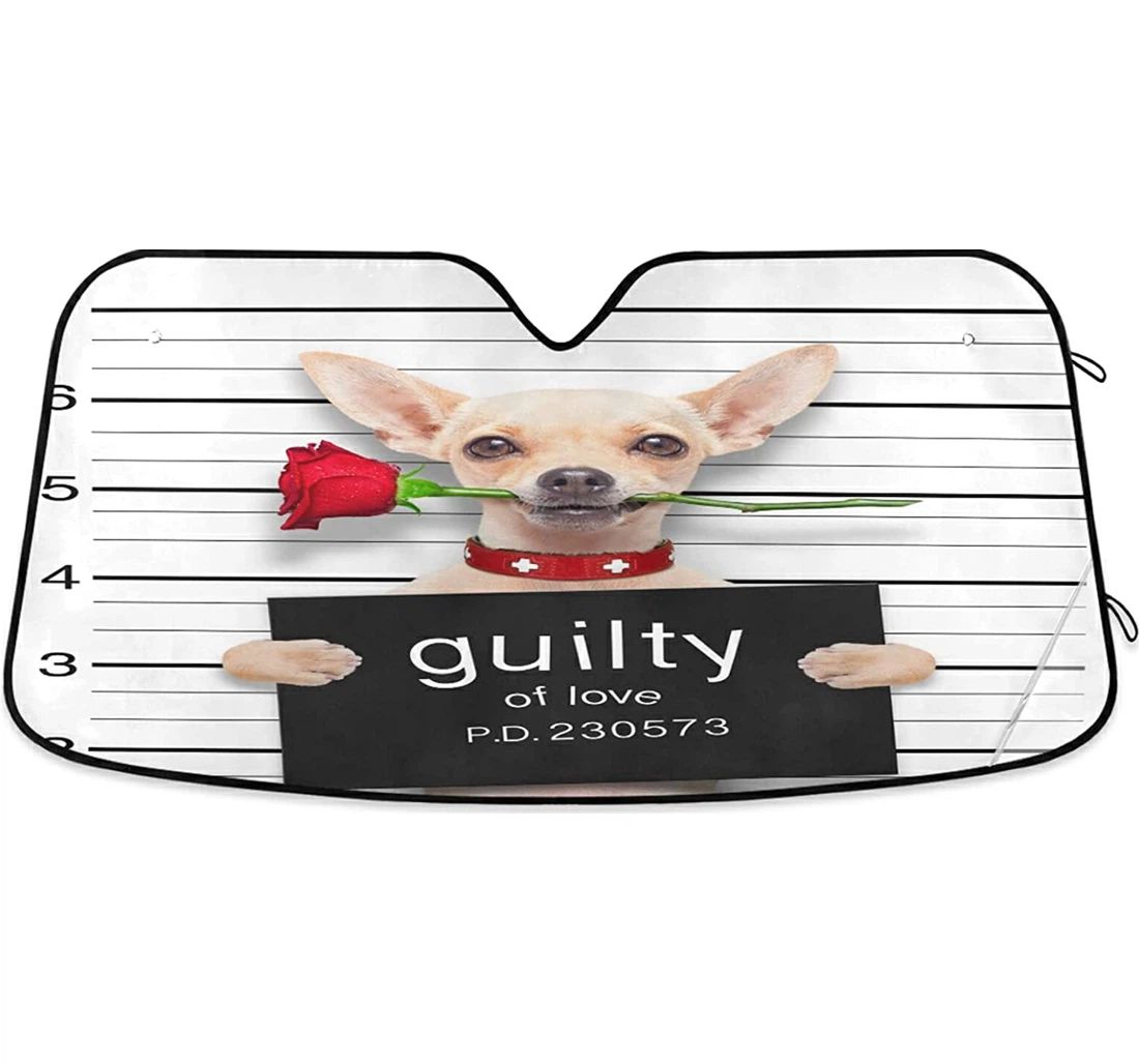Funny Bad Chihuahua Dog Arrested Roses Flower C Auto Sun Shade