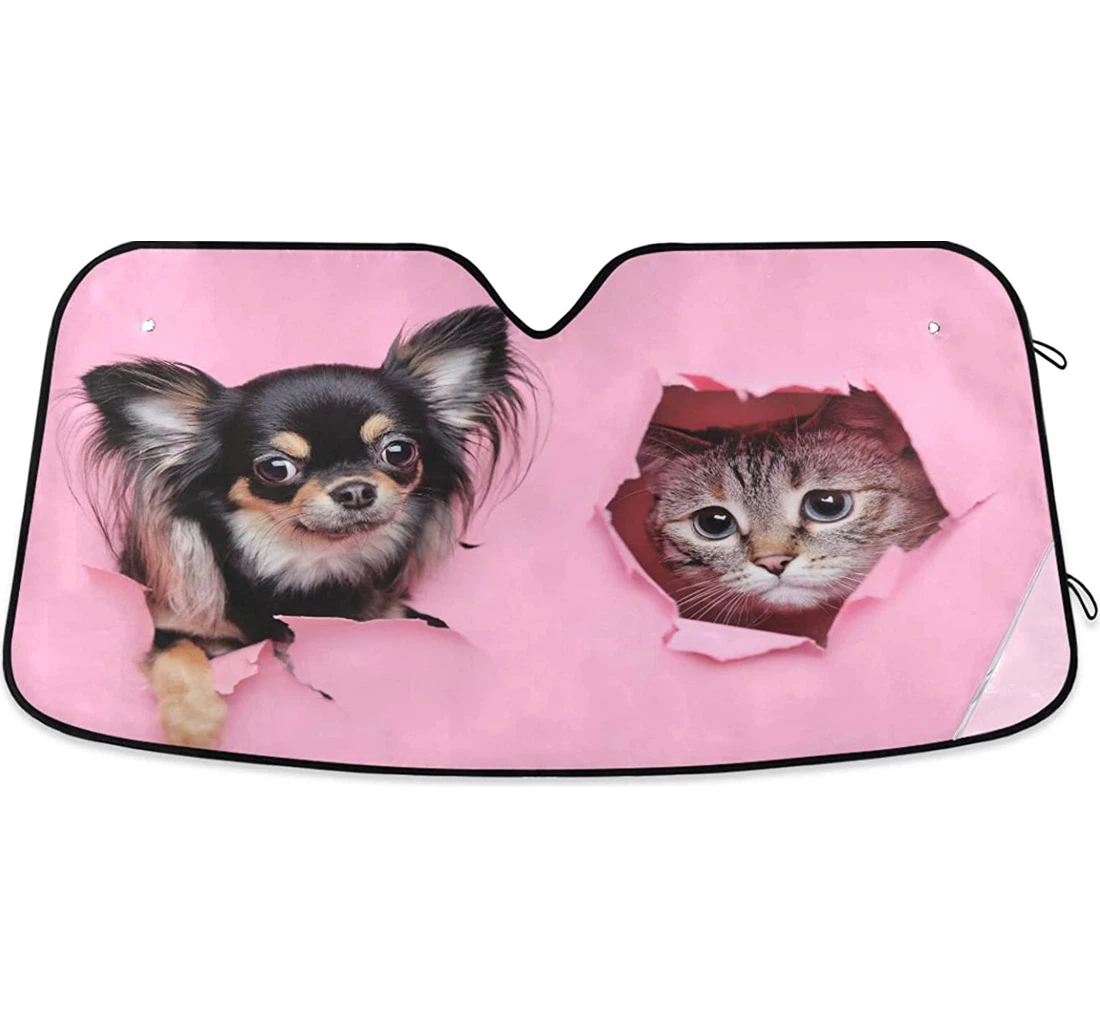 Dog Cat Cute Pink Holes Paper Auto Sun Shade