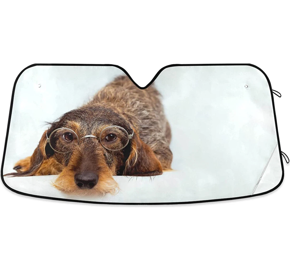 Dachshund Reading Glasses Funny Dog Auto Sun Shade