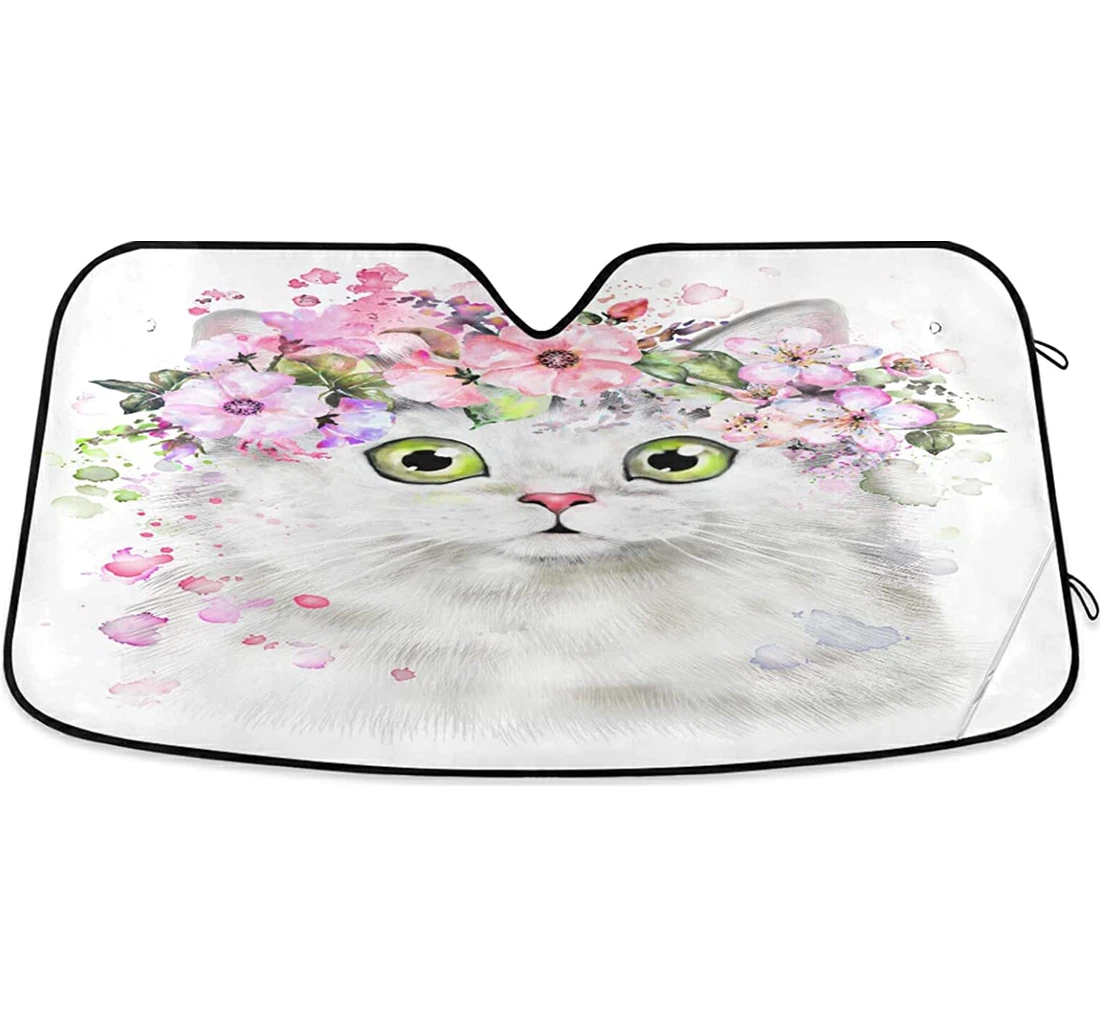 Beautiful White Kitten Cat Flowers Wreath Auto Sun Shade